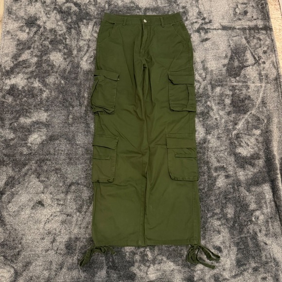 NVFelix Pants - NVFelix TY925 Women Olive Green Cargo Pants Multi Pocket Tie Cuff Size L